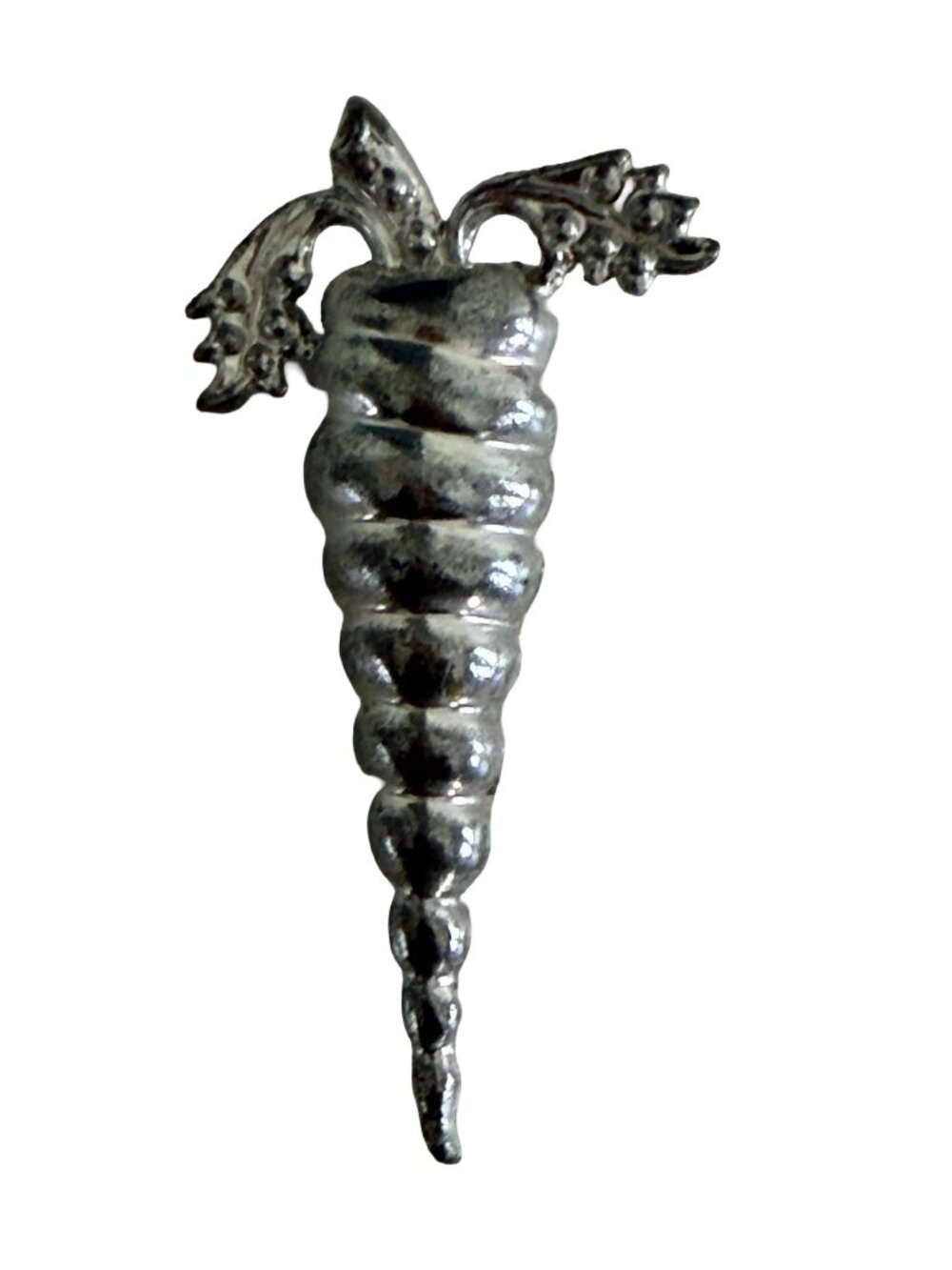 Vintage Silver Tone Carrot Brooch Pin Vegetable Figural 2.5 Inch
